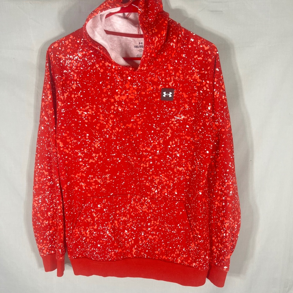Under Armour Hoodie Rival Fleece Splatter Red Mens YXL